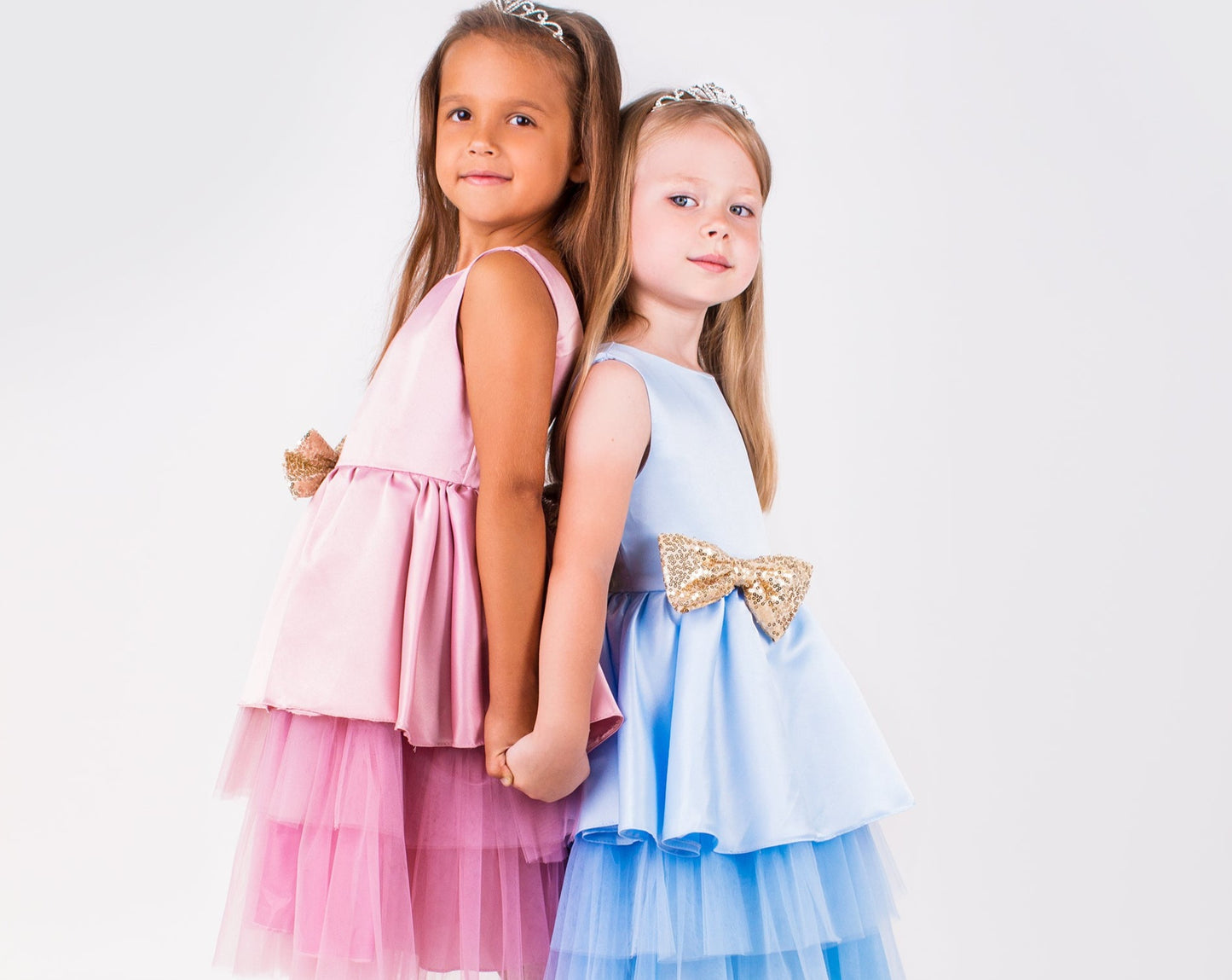SAMPLE SALE! Flower Girls Short Satin Tutu Dress Gold Sequin Bow