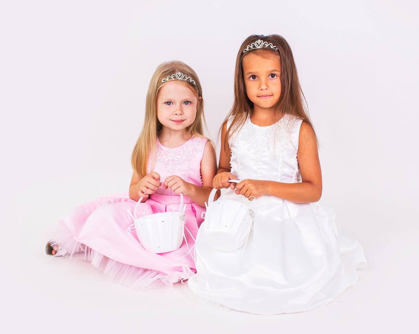 SAMPLE SALE! Flower Girls Short Satin Tulle Dress with Pearls
