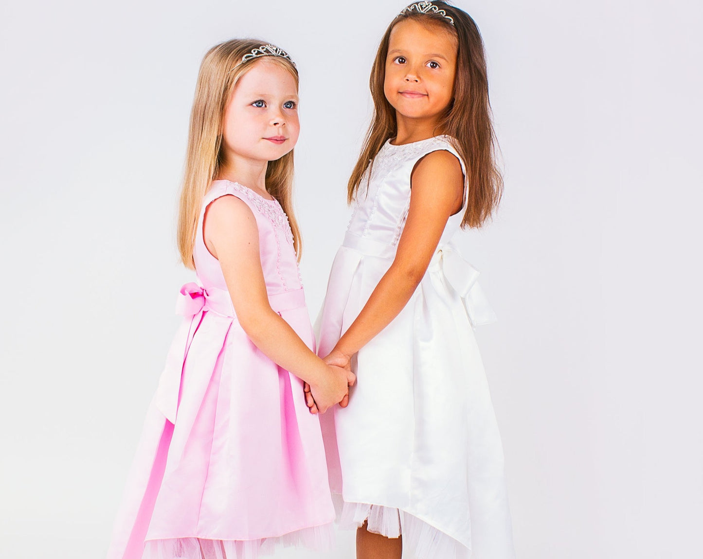 SAMPLE SALE! Flower Girls Short Satin Tulle Dress with Pearls