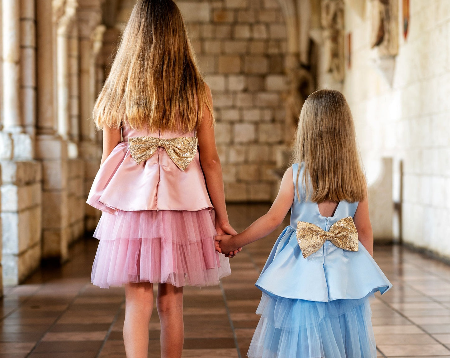 SAMPLE SALE! Flower Girls Short Satin Tutu Dress Gold Sequin Bow