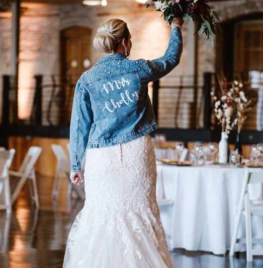 Bridal Denim Jacket with Pearls - Custom jackets