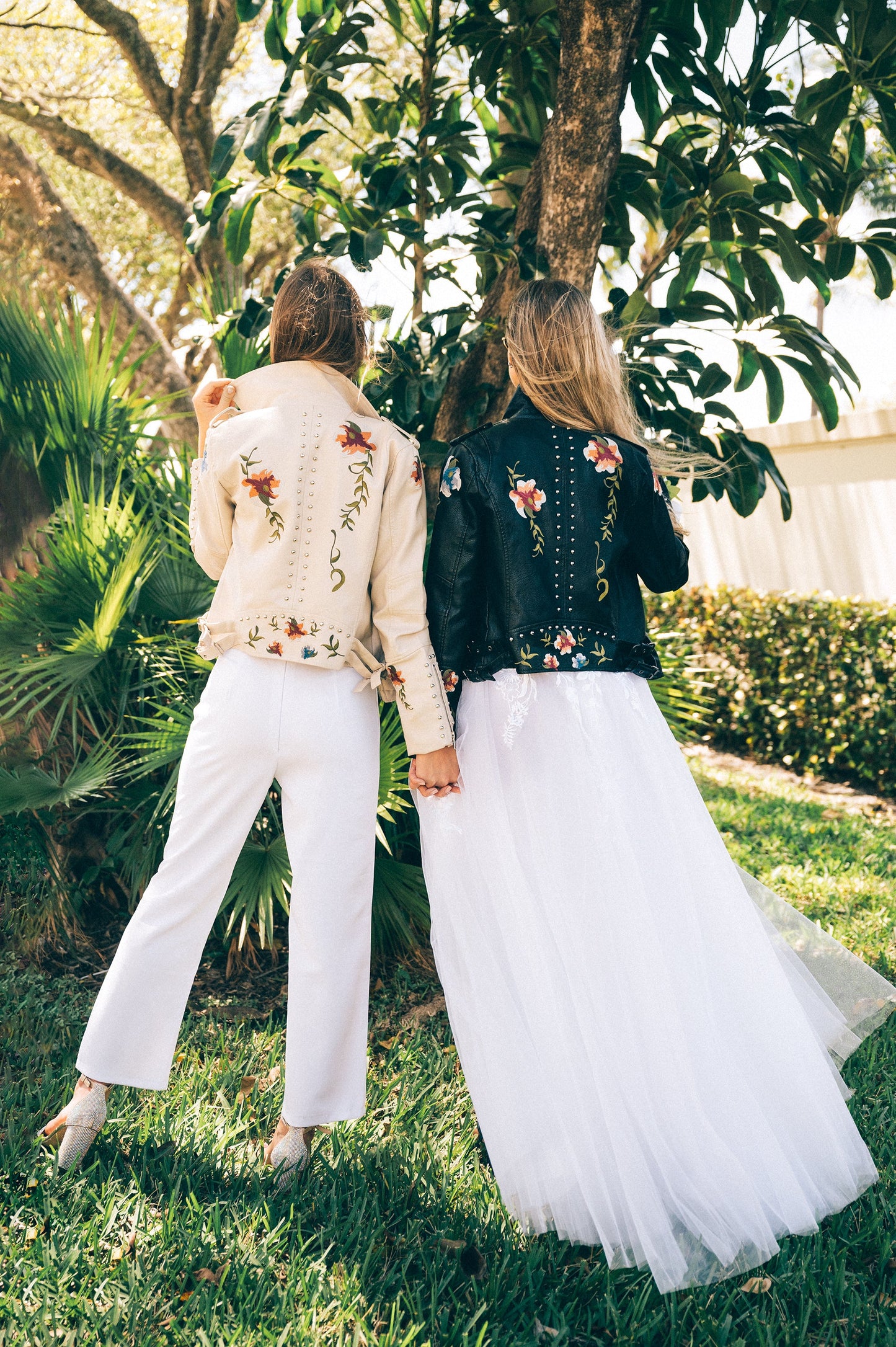 Bridal Faux Leather Jacket with Flowers - Custom jackets