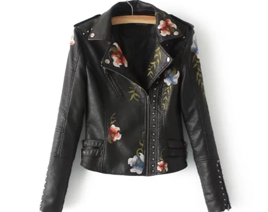 Bridal Faux Leather Jacket with Flowers - Custom jackets