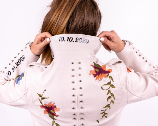 Bridal Faux Leather Jacket with Flowers - Custom jackets