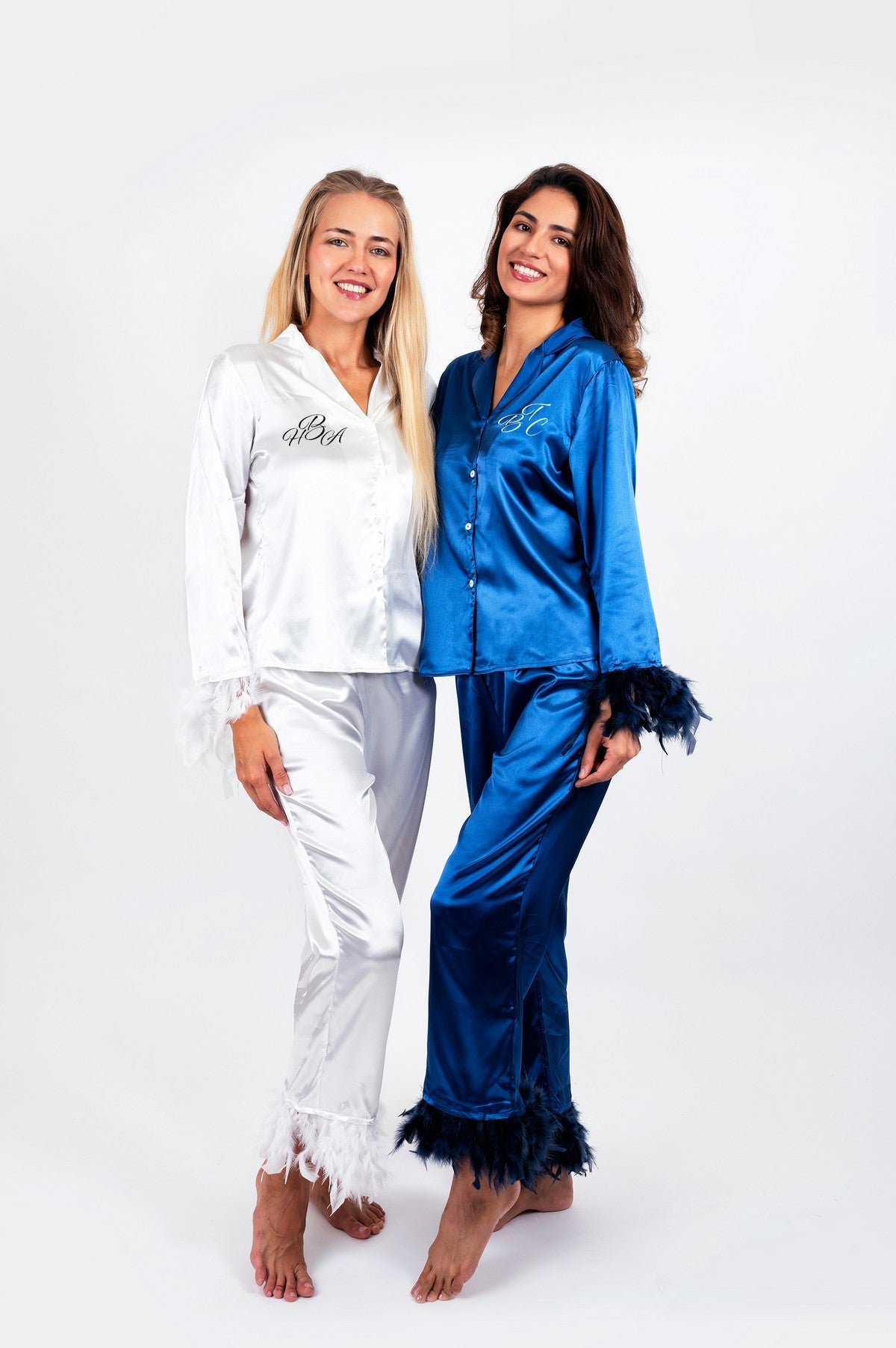 Bridesmaids Custom Silky Pajamas with feather - L+L -