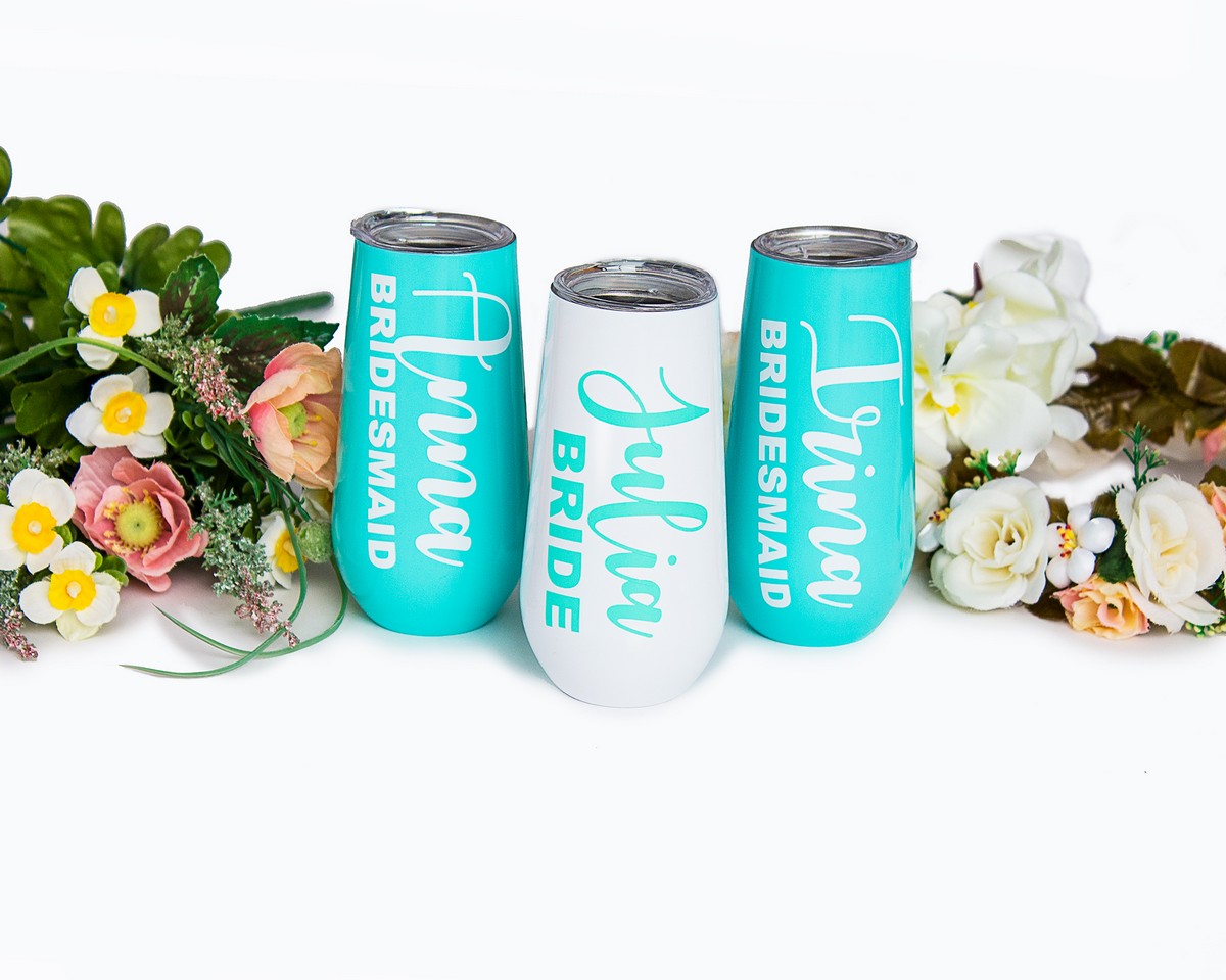 Bridesmaids Customized Metallic Champagne/ Wine Flutes -