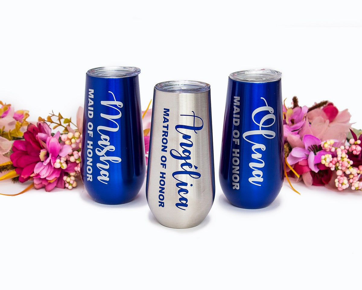 Bridesmaids Customized Metallic Champagne/ Wine Flutes -