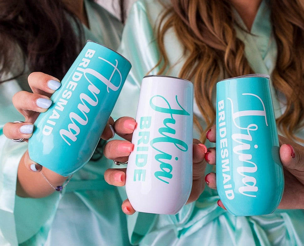 Bridesmaids Customized Metallic Champagne/ Wine Flutes -