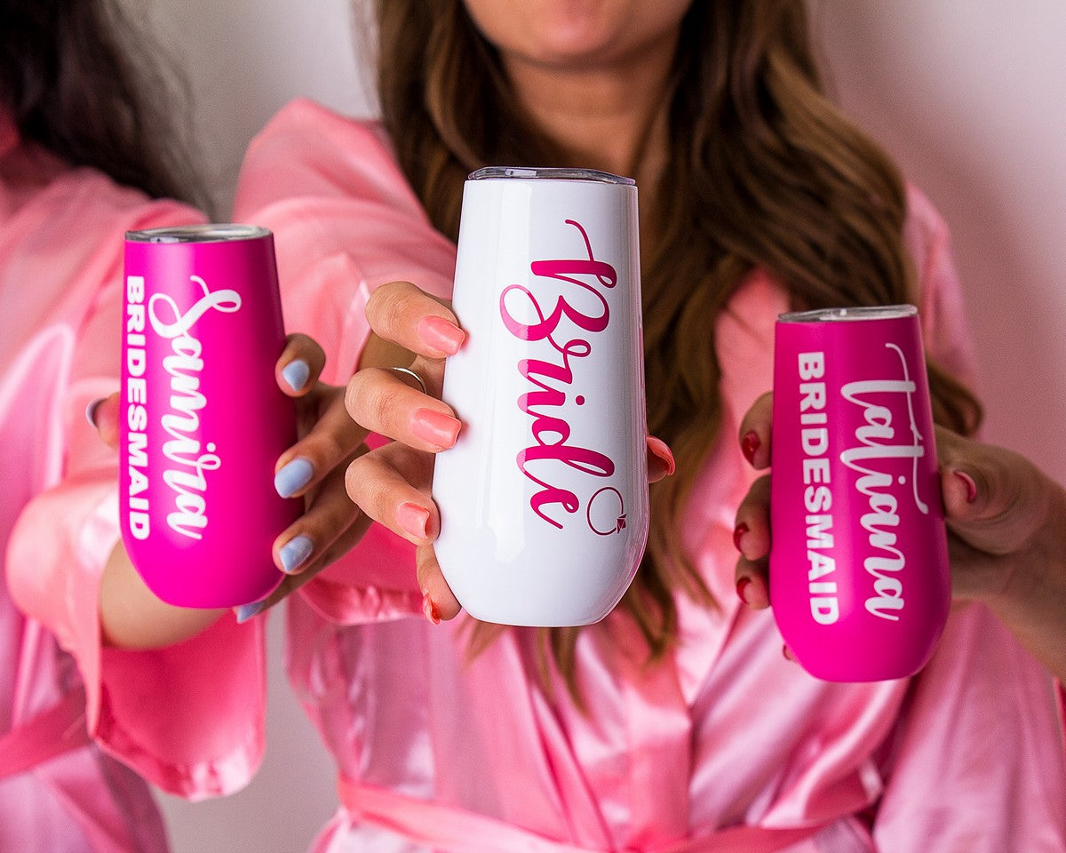 Bridesmaids Customized Metallic Champagne/ Wine Flutes -