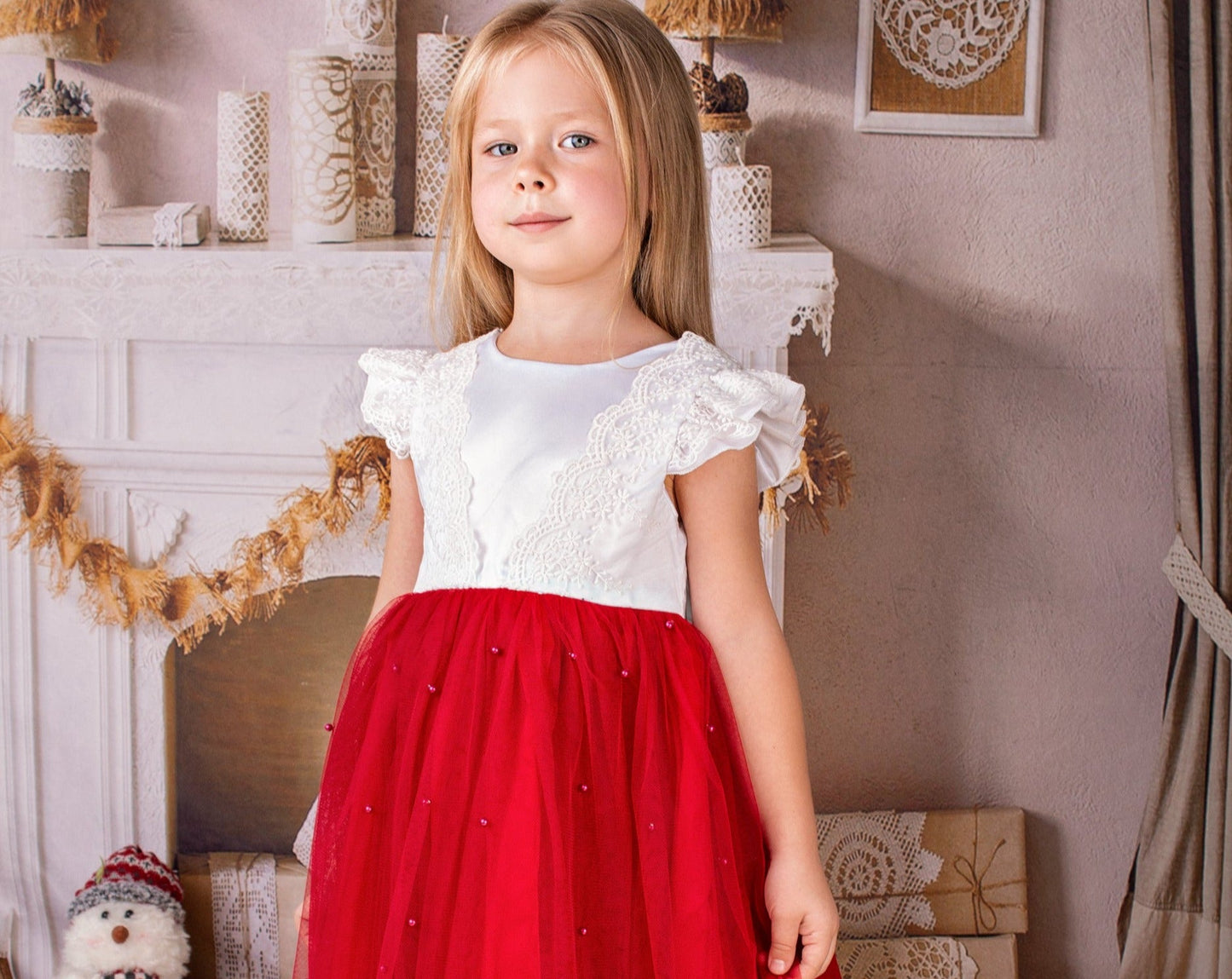 Christmas Girl Tutu Dress With Pearls - Kids clothes