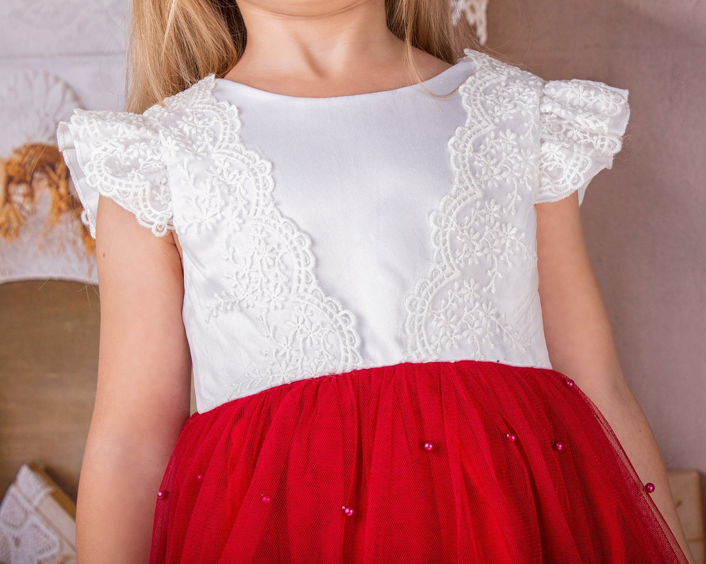 Christmas Girl Tutu Dress With Pearls - Kids clothes