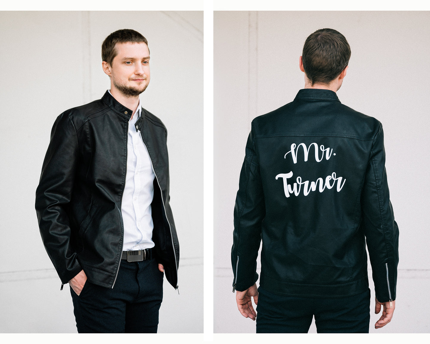 Custom Wedding Faux Leather Jackets for Bride and Groom- autumn