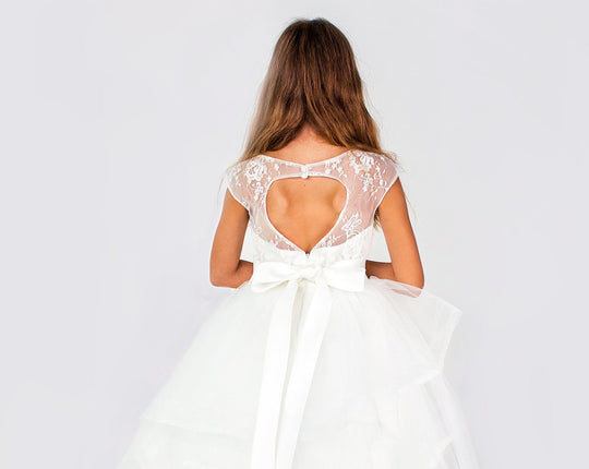 SAMPLE SALE! Flower Girls Lace Layered Heart Open Back Dress