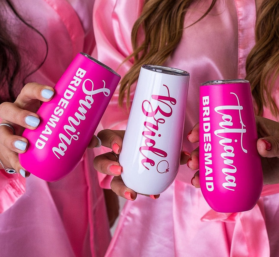 Custom Bachelorette Metallic Champagne Flutes - Tumblers