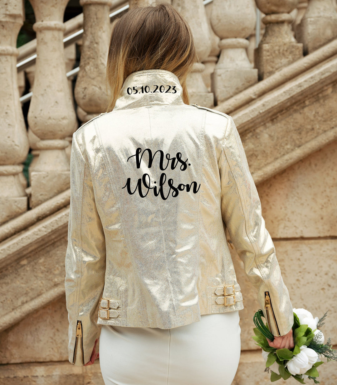 Custom Genuine Leather Jacket for Wedding with Date under