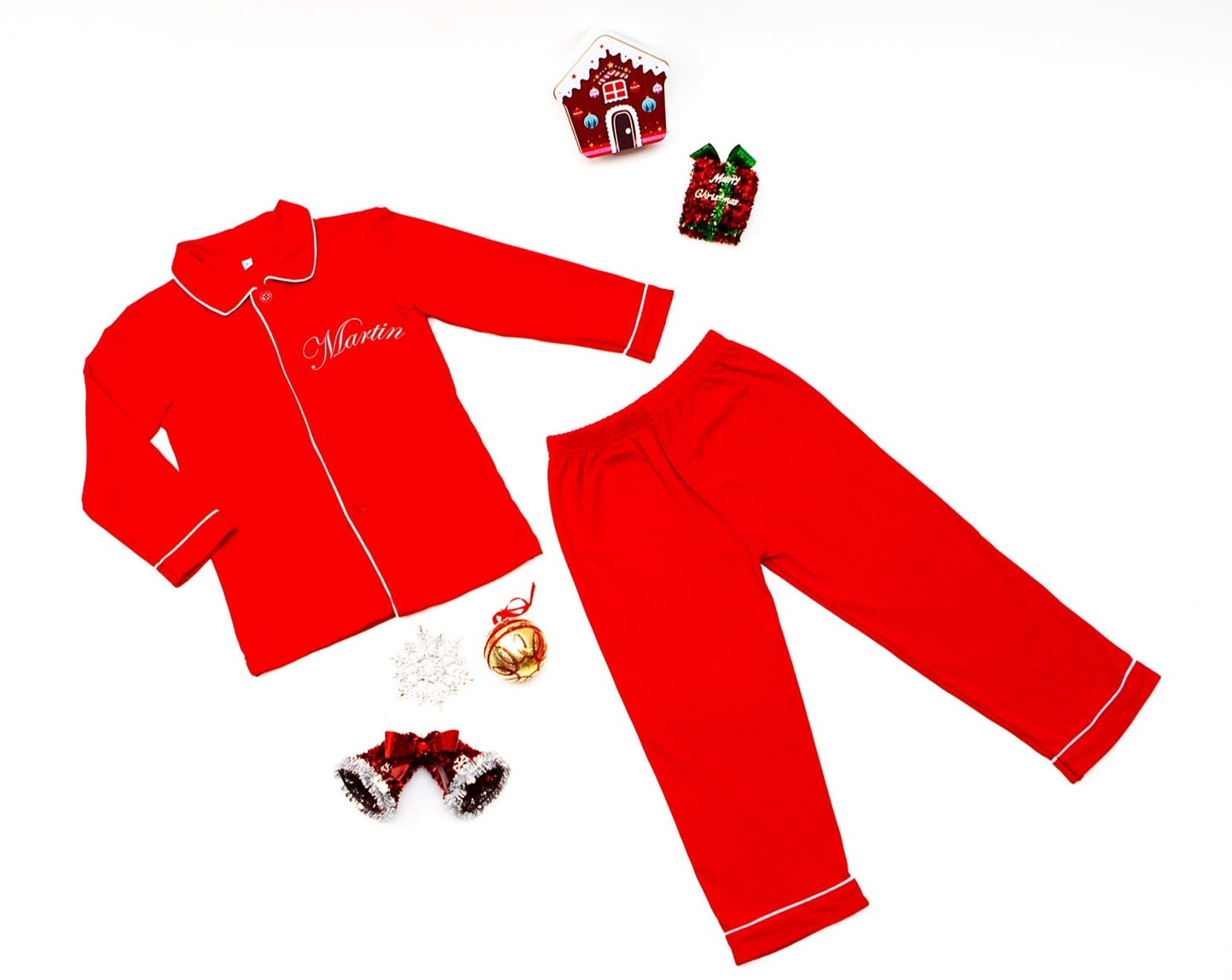 Custom Kids Cotton Christmas Ruffle Pajamas - Kids Pajamas