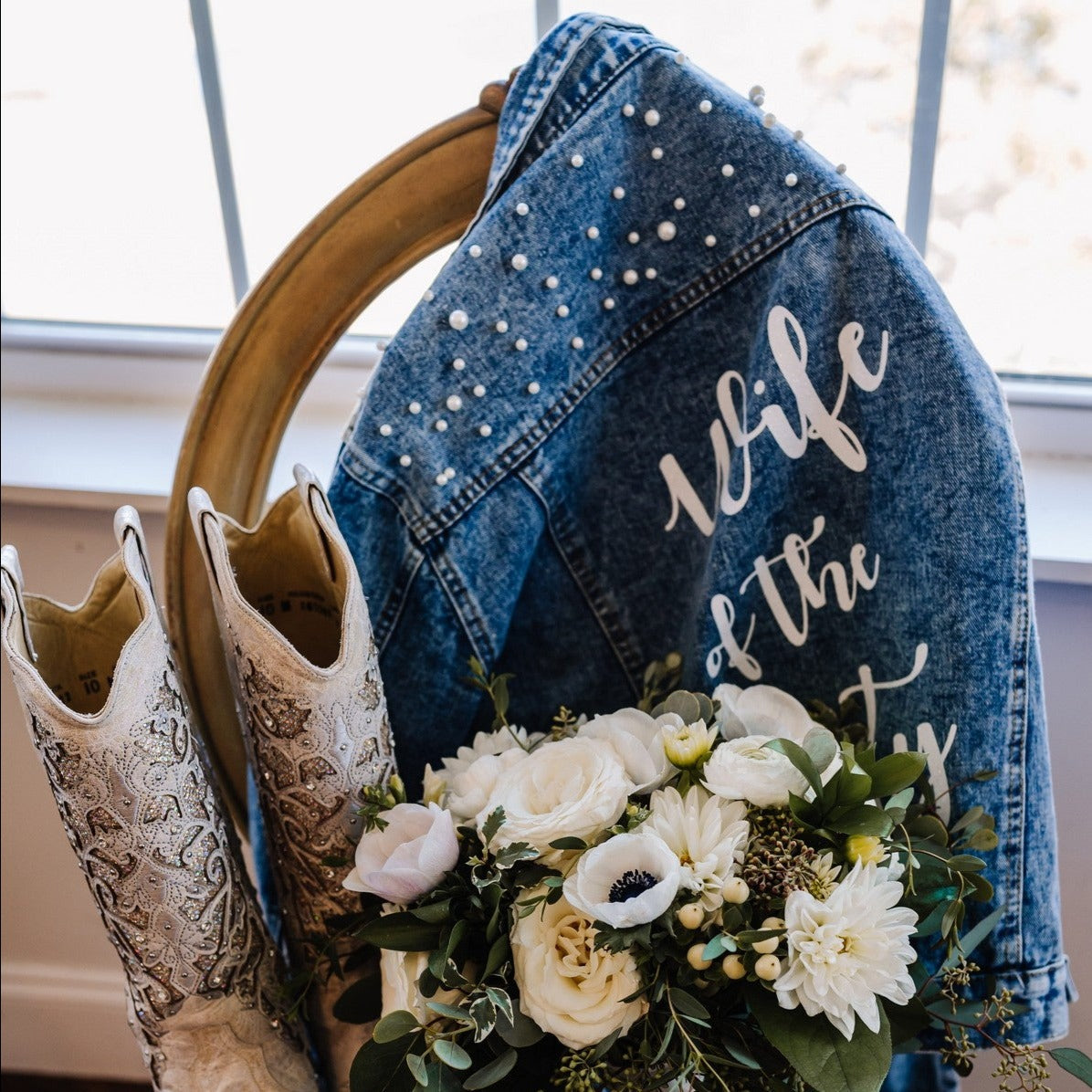 Bridal Denim Jacket with Pearls - Custom jackets