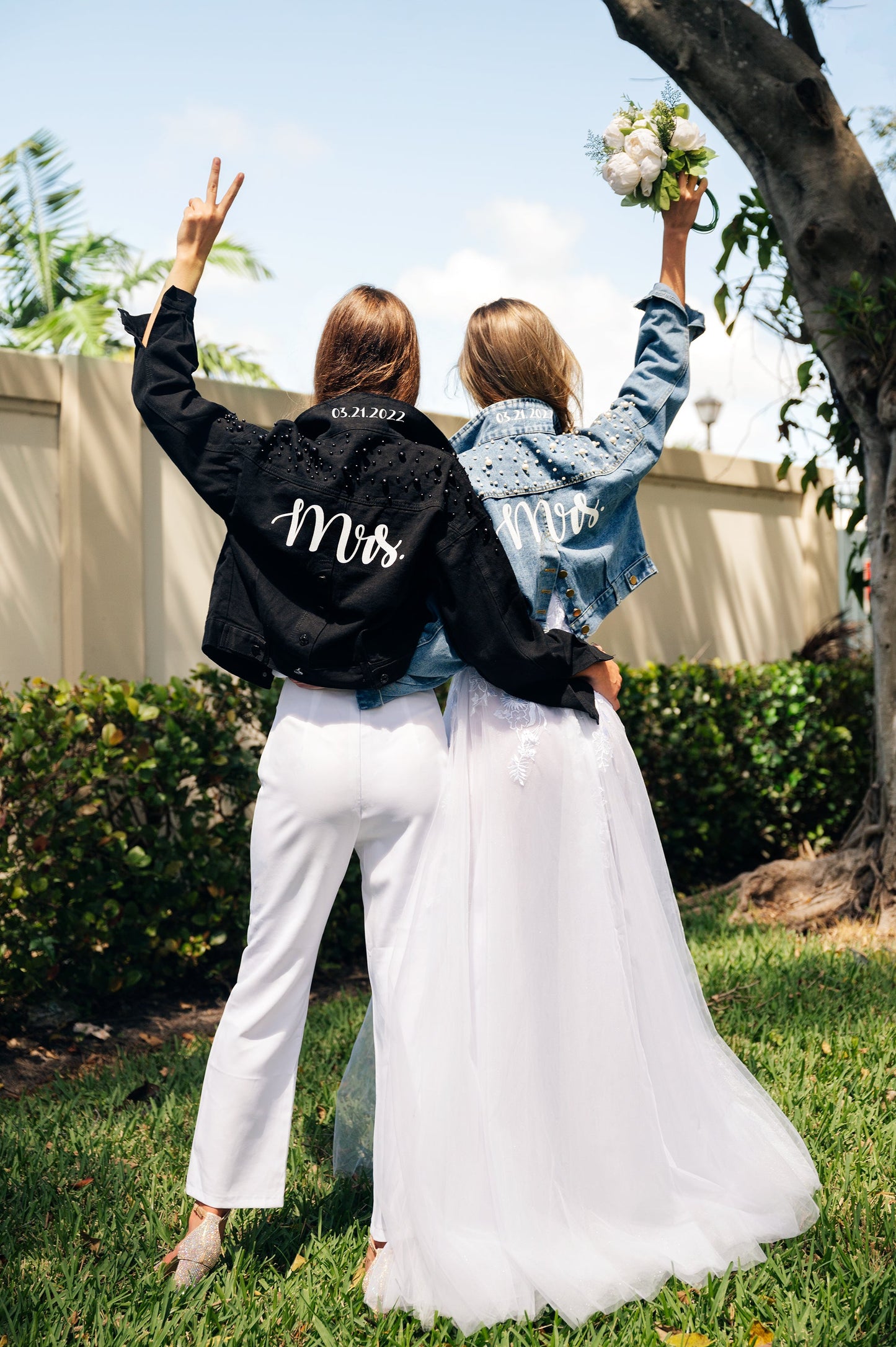 Custom Mrs and Mrs LGBT Wedding Jackets with Buttons on the
