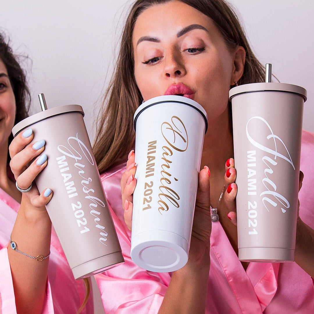 Customized Metallic 24 oz Tumblers for Bridesmaids -