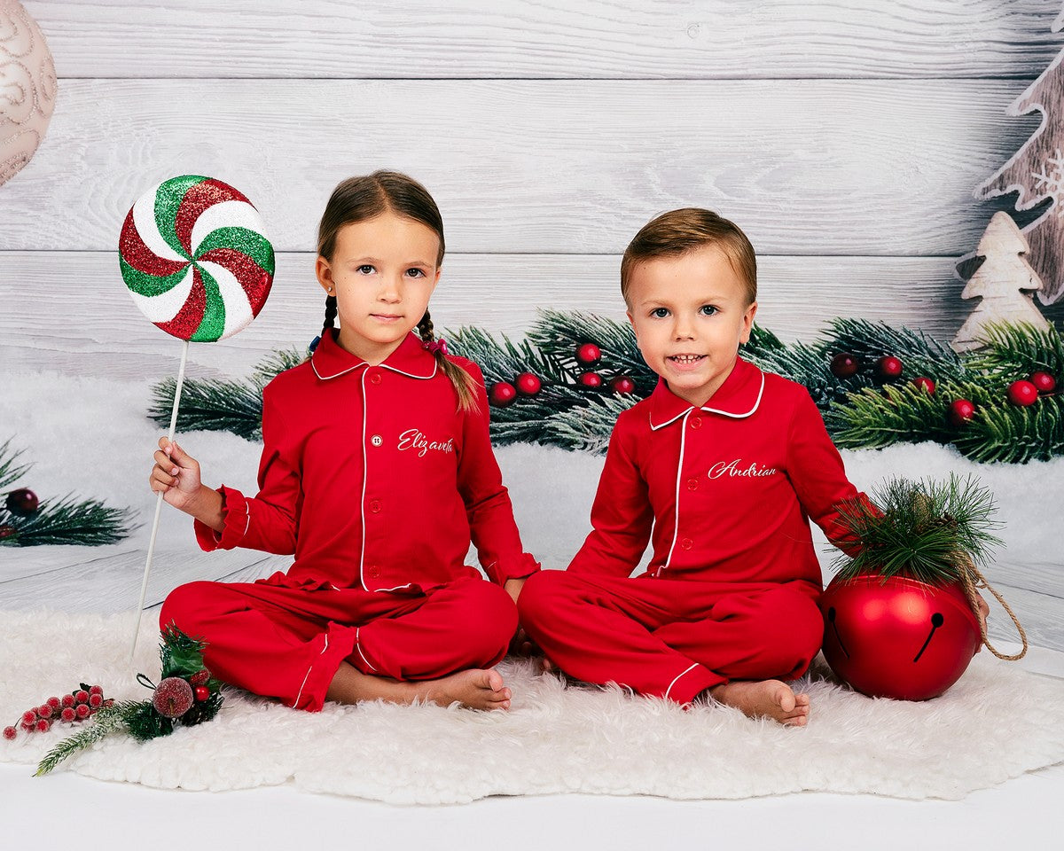 Custom Kids Cotton Christmas Ruffle Pajamas - Kids Pajamas