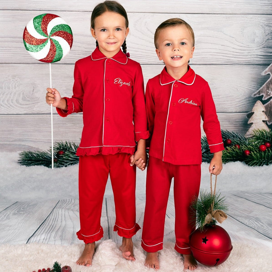 Custom Kids Cotton Christmas Ruffle Pajamas - Kids Pajamas