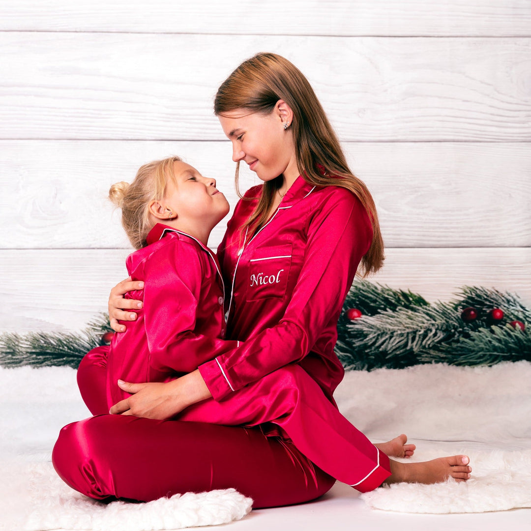 Kids Satin Christmas Pajamas Sets Long Sleeves + Pants -