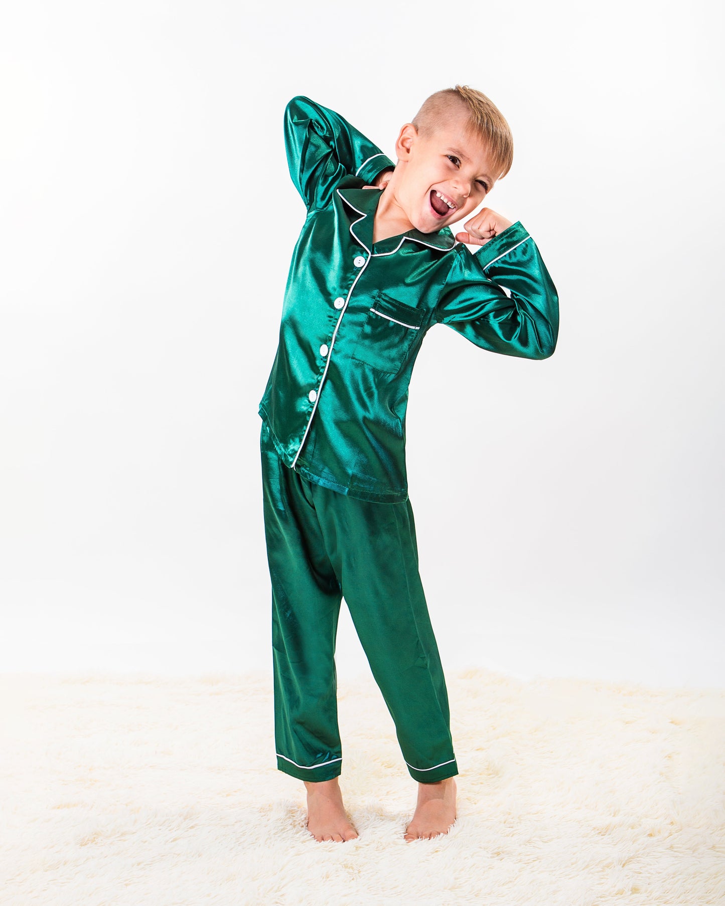 Kids Unisex Satin Customized Pajama Sets Long Sleeves +