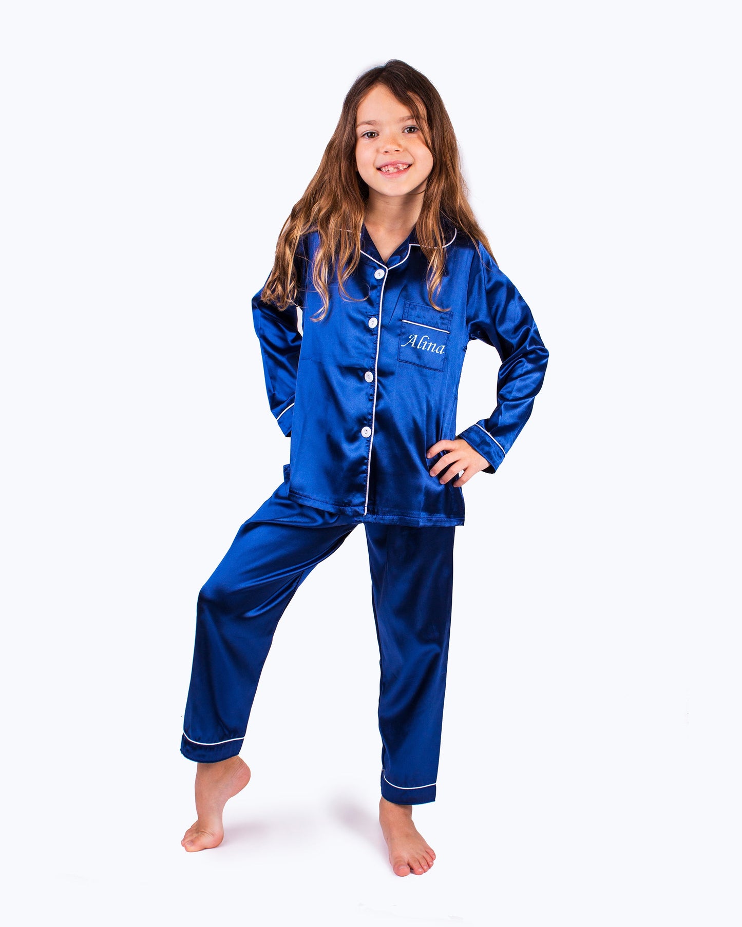 Kids Unisex Satin Customized Pajama Sets Long Sleeves +