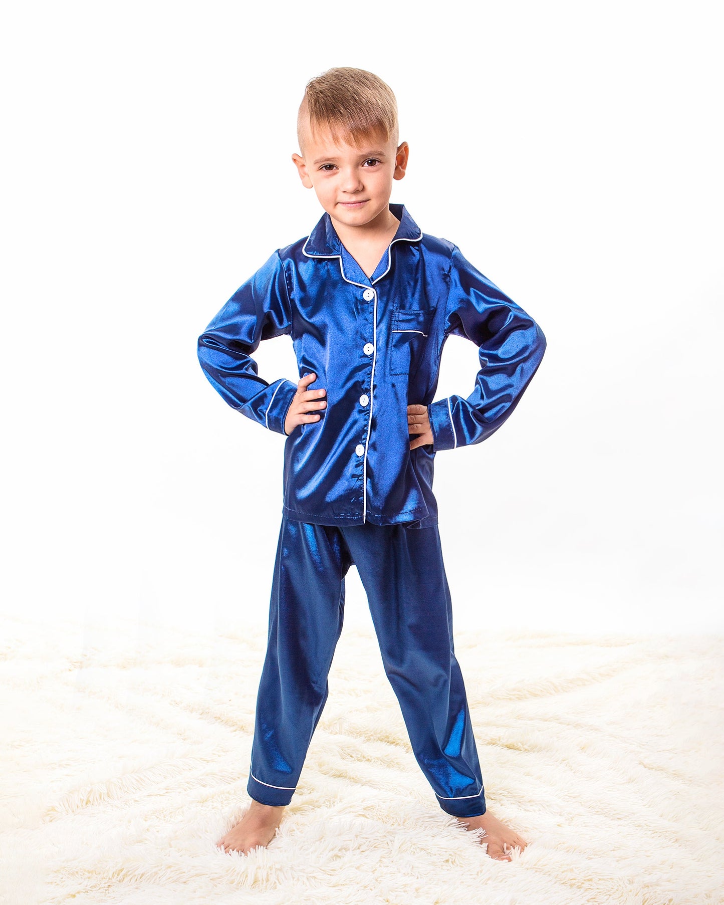 Kids Unisex Satin Customized Pajama Sets Long Sleeves +