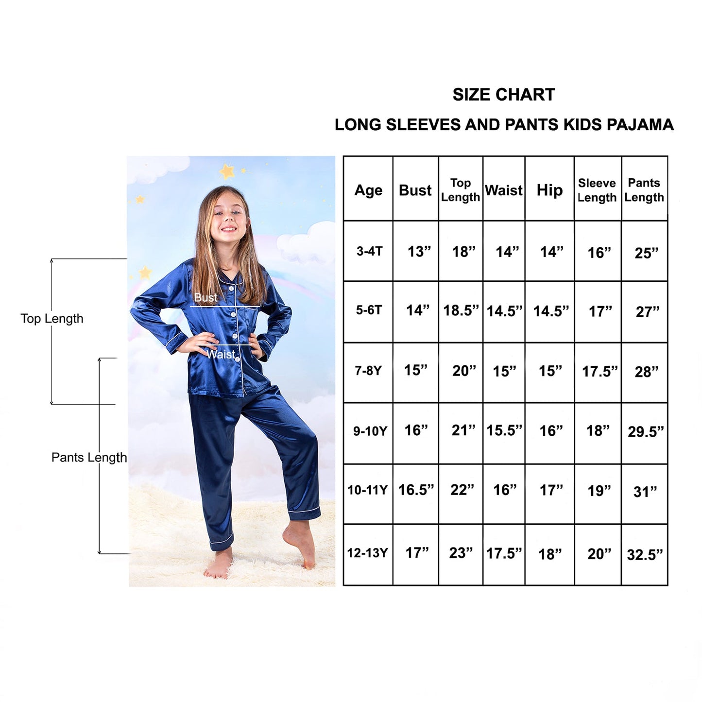 Kids Unisex Satin Customized Pajama Sets Long Sleeves +