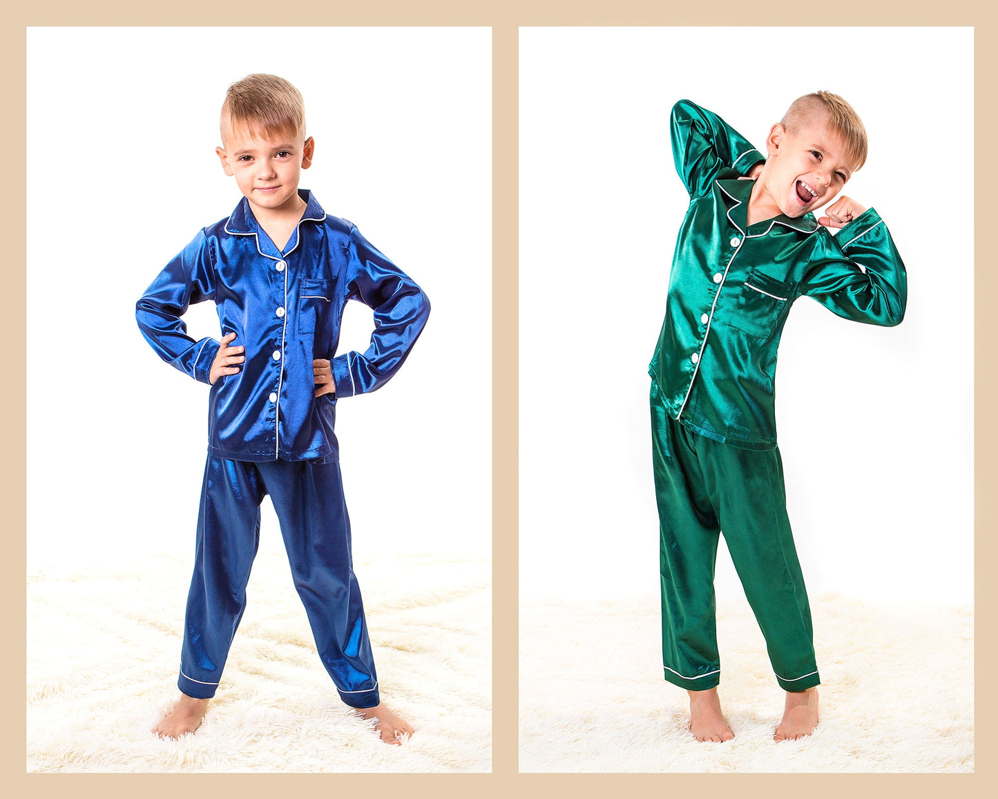Kids Unisex Satin Customized Pajama Sets Long Sleeves +