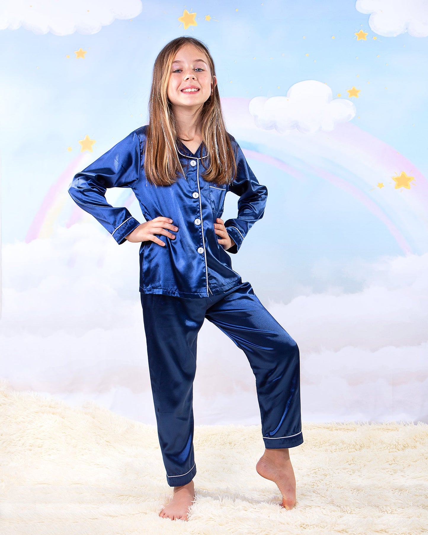 Kids Unisex Satin Customized Pajama Sets Long Sleeves +