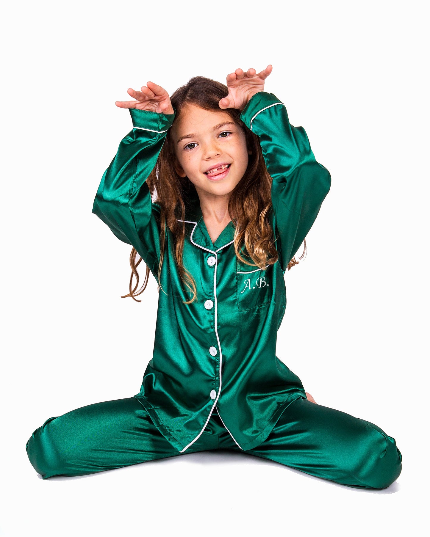 Kids Unisex Satin Customized Pajama Sets Long Sleeves +