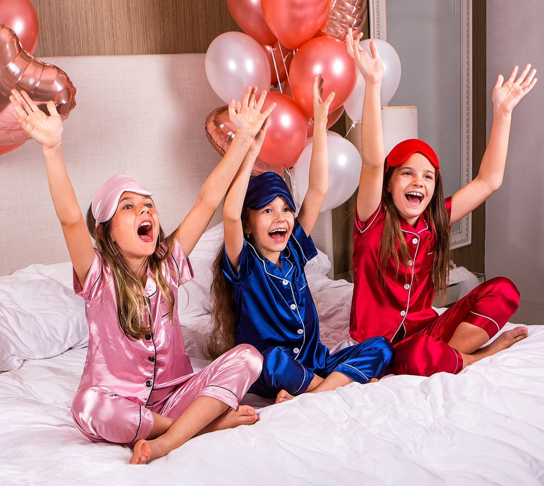 Kids Unisex Satin Customized Pajama Sets Short Sleeves +