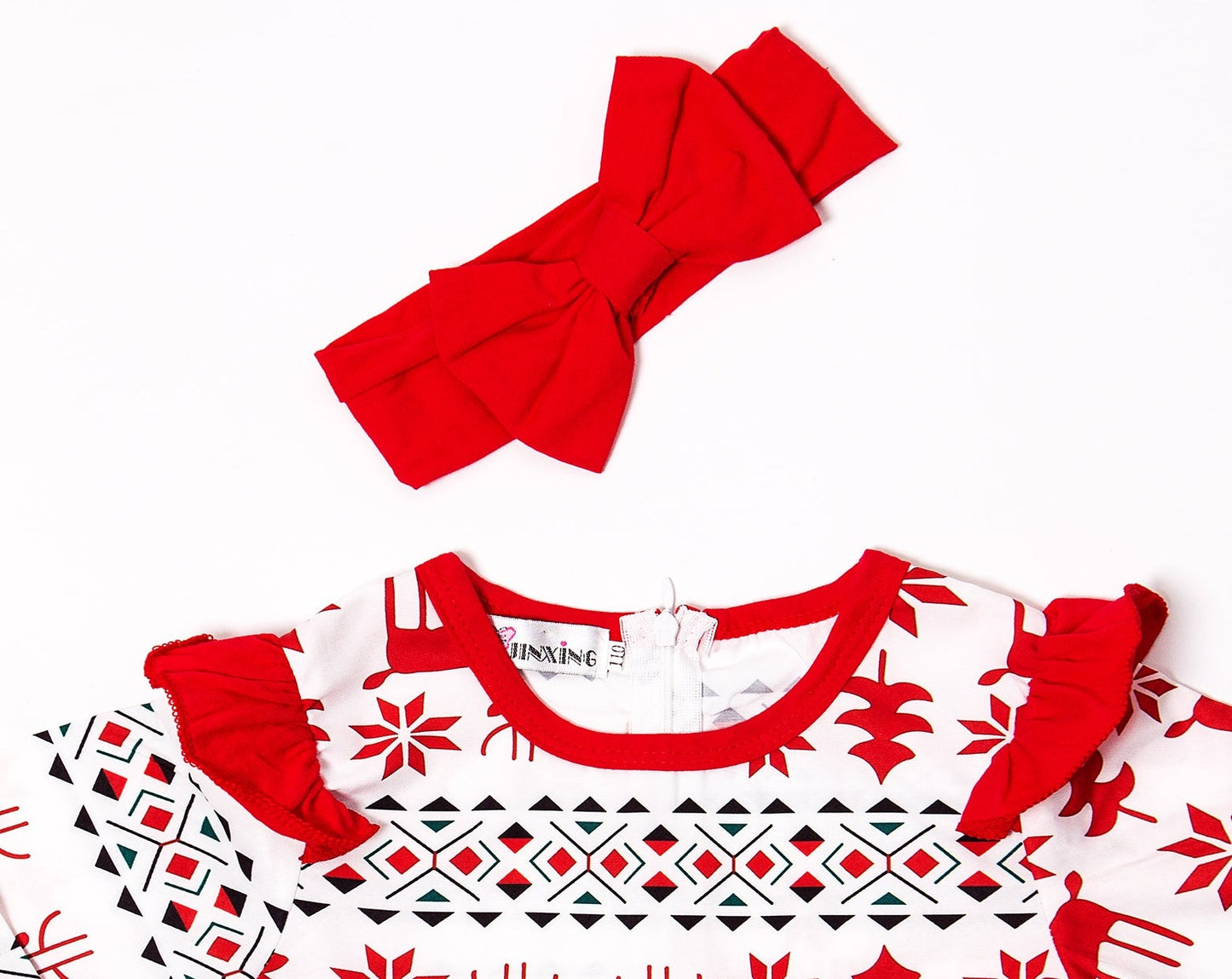 Red Ruffle Christmas Dress with reindeer