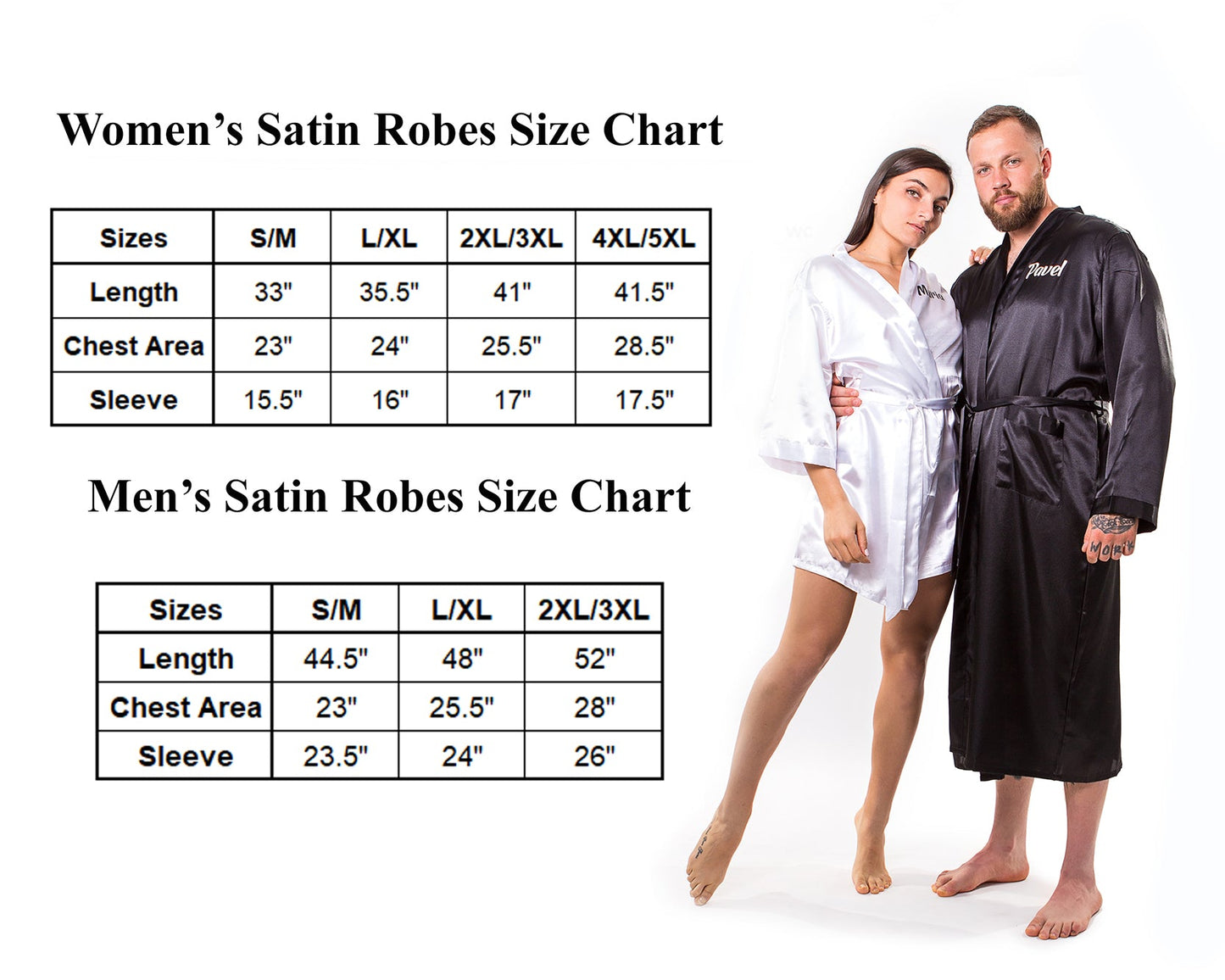 King and Queen Satin Robes - couple custom robes