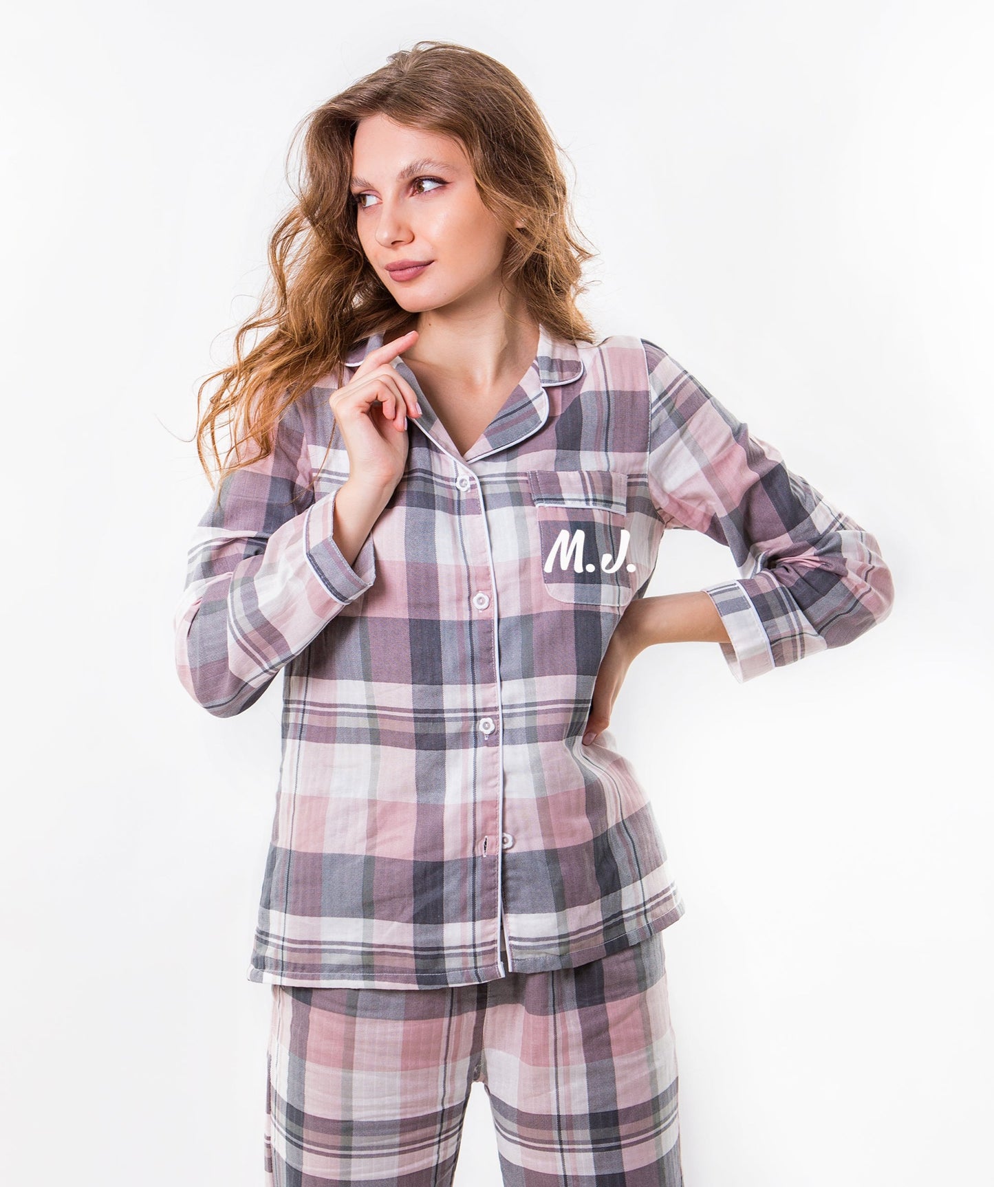 Cotton Pink Plaid Pajama Set