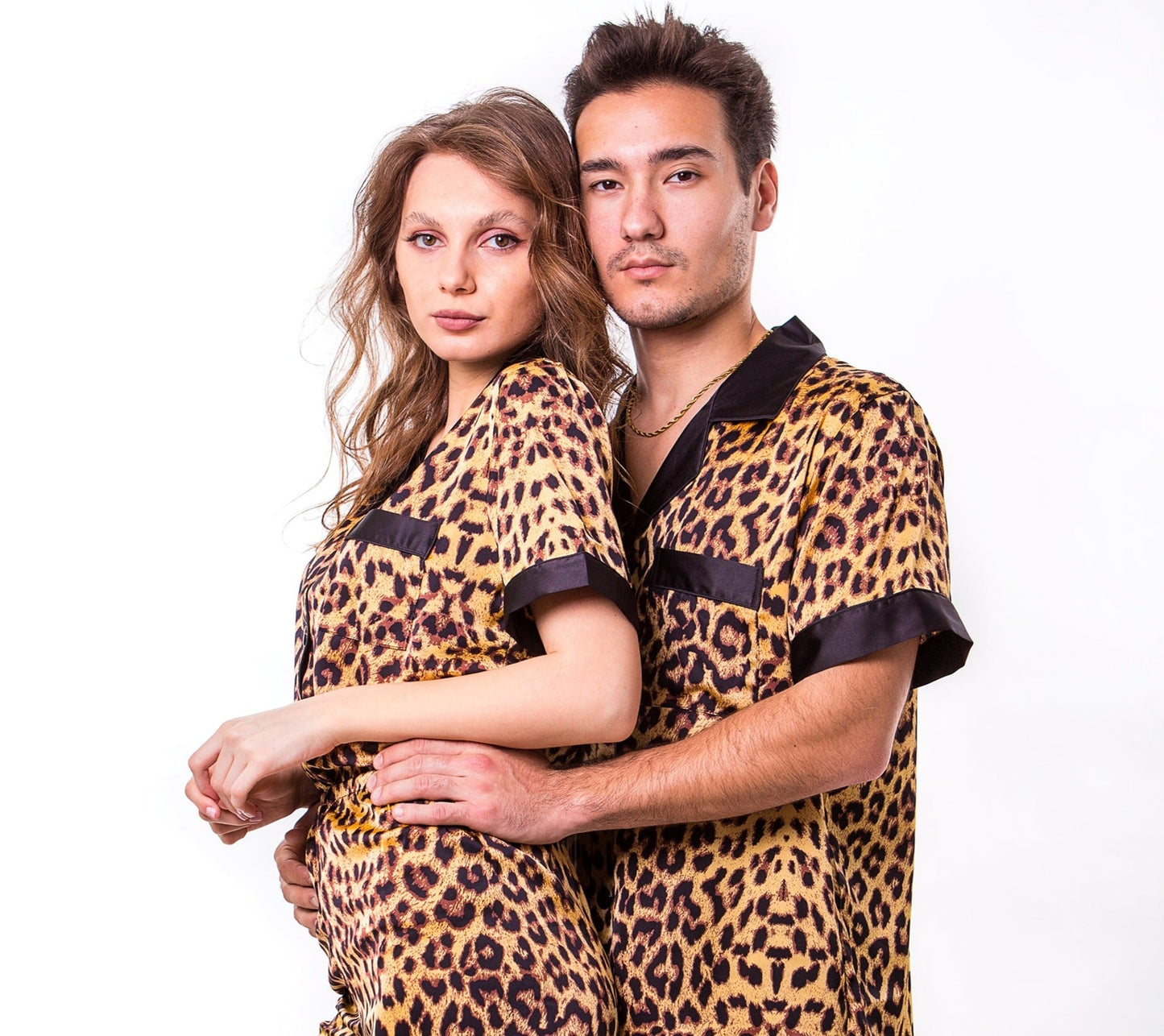 Leopard Print Satin Pajama Set - women’s pajama
