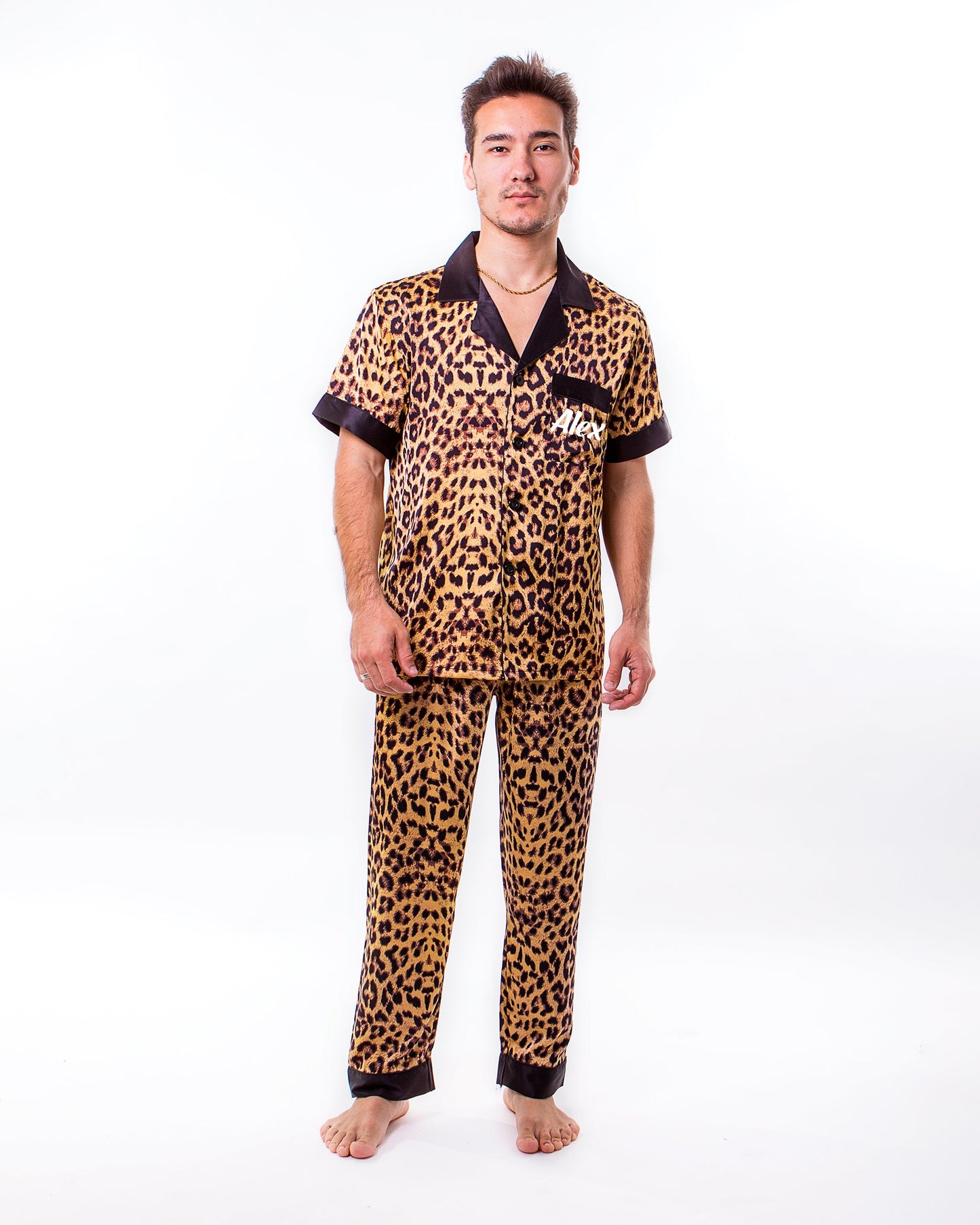 Leopard Print Satin Pajama Set - women’s pajama