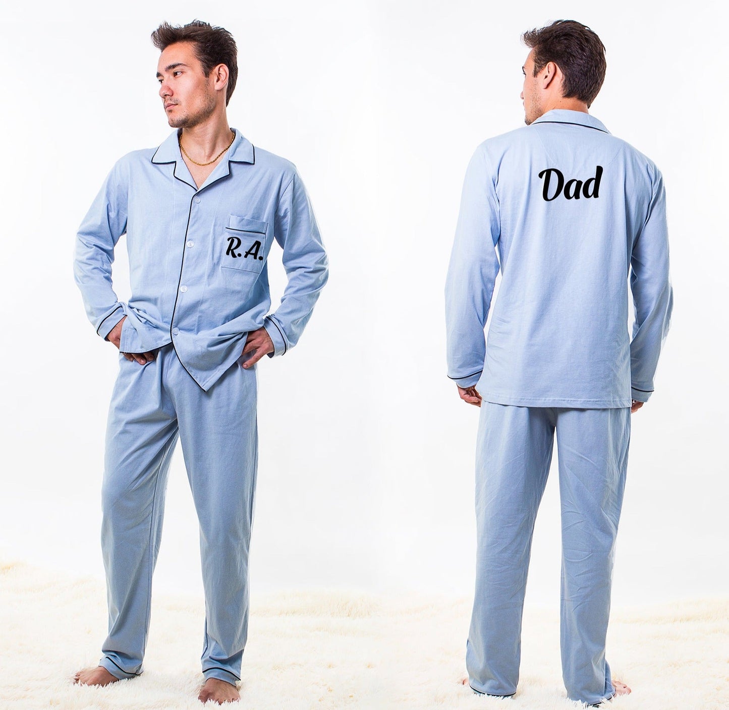 Menโs Cotton Pajama Set - S / Light Blue - Menโs Pajamas