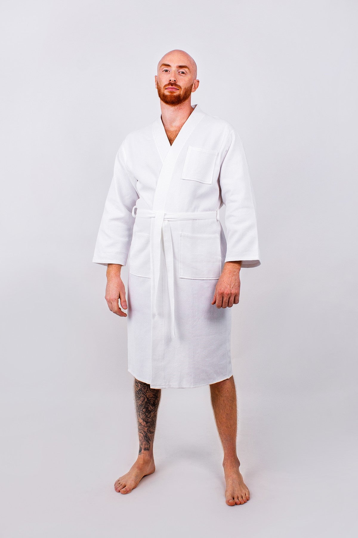 Men’s Custom Long Cotton Waffle Robe - men’s robes