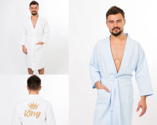 Men’s Custom Long Cotton Waffle Robe - men’s robes