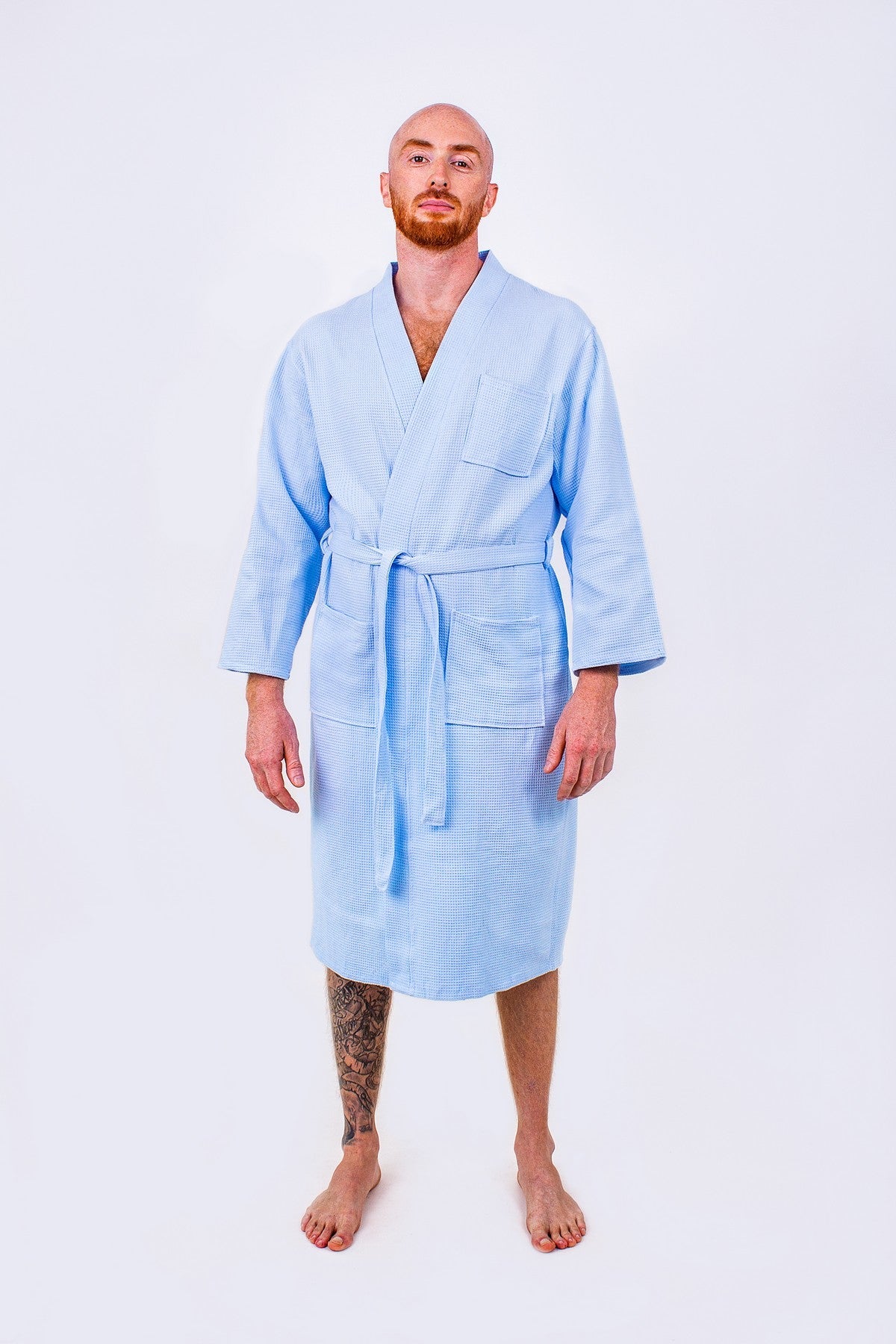 Men’s Custom Long Cotton Waffle Robe - men’s robes