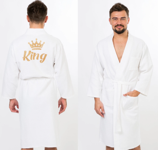 Men’s Custom Long Cotton Waffle Robe - men’s robes