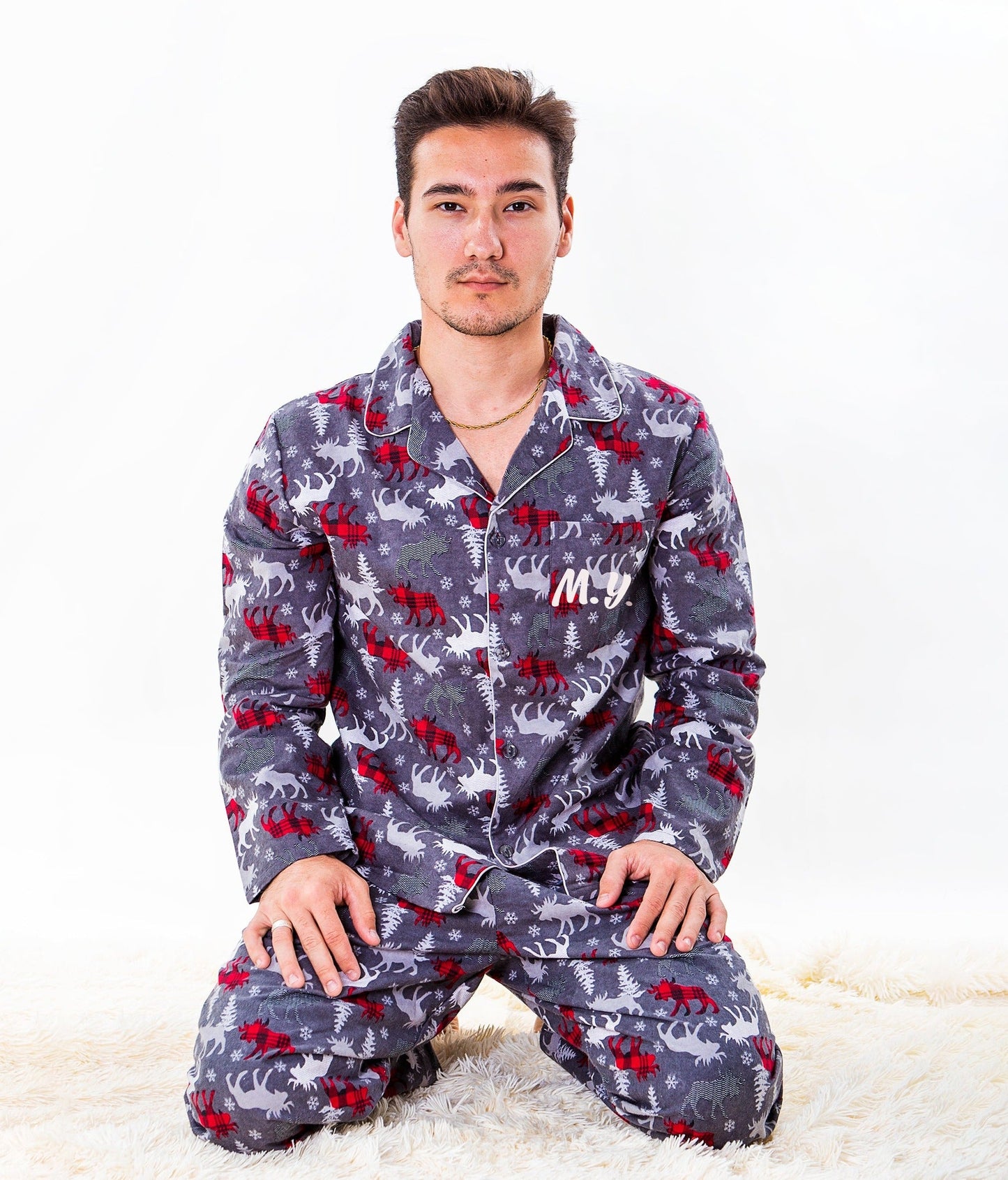 Moose Print Menโs Pajama Set - Menโs Pajamas