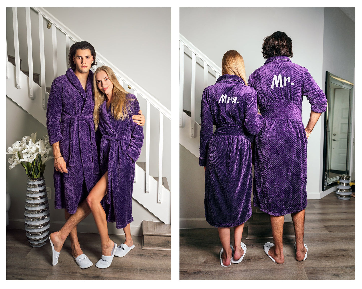 Mr and Mrs Couple Custom Long Bathrobes style1 - couple