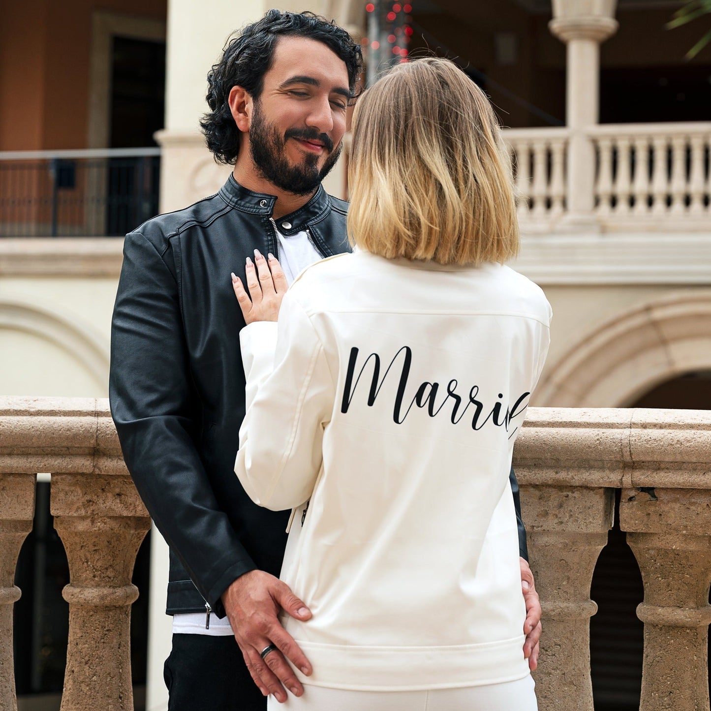 Mr and Mrs Custom Faux Leather Wedding Jackets - hello honey
