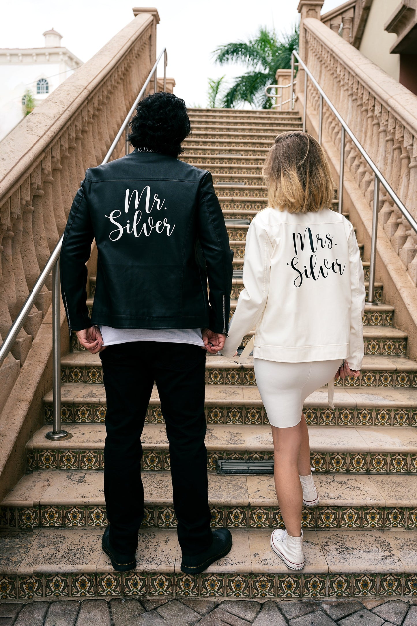 Mr and Mrs Custom Faux Leather Wedding Jackets - hello honey