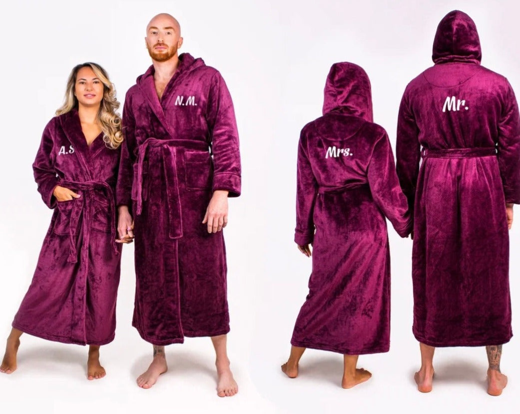Mr and Mrs Custom Hooded Long Bathrobes - custom bathrobes