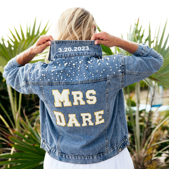 Mrs. Bridal Jean Jackets (ivory/gold letters) Custom jackets